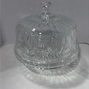 Vtg Shannon by Godinger Shell Crystal Cake Dome Punch Bowl Set All in One